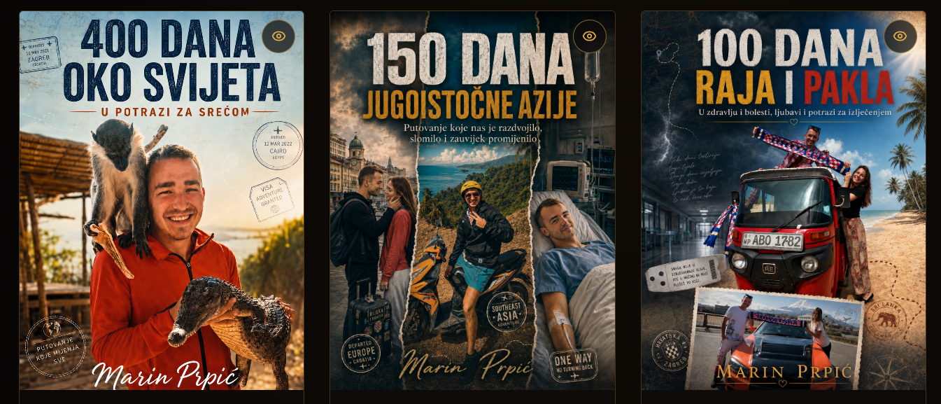 Physical Travel Bartender book collection — 400 Dana Oko Svijeta, 150 Dana Jugoistočne Azije, 100 Dana Raja i Pakla