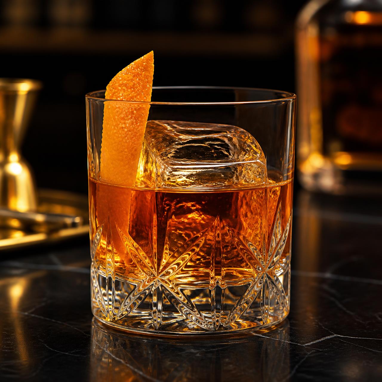 Old Fashioned cocktail served in its classic glassware