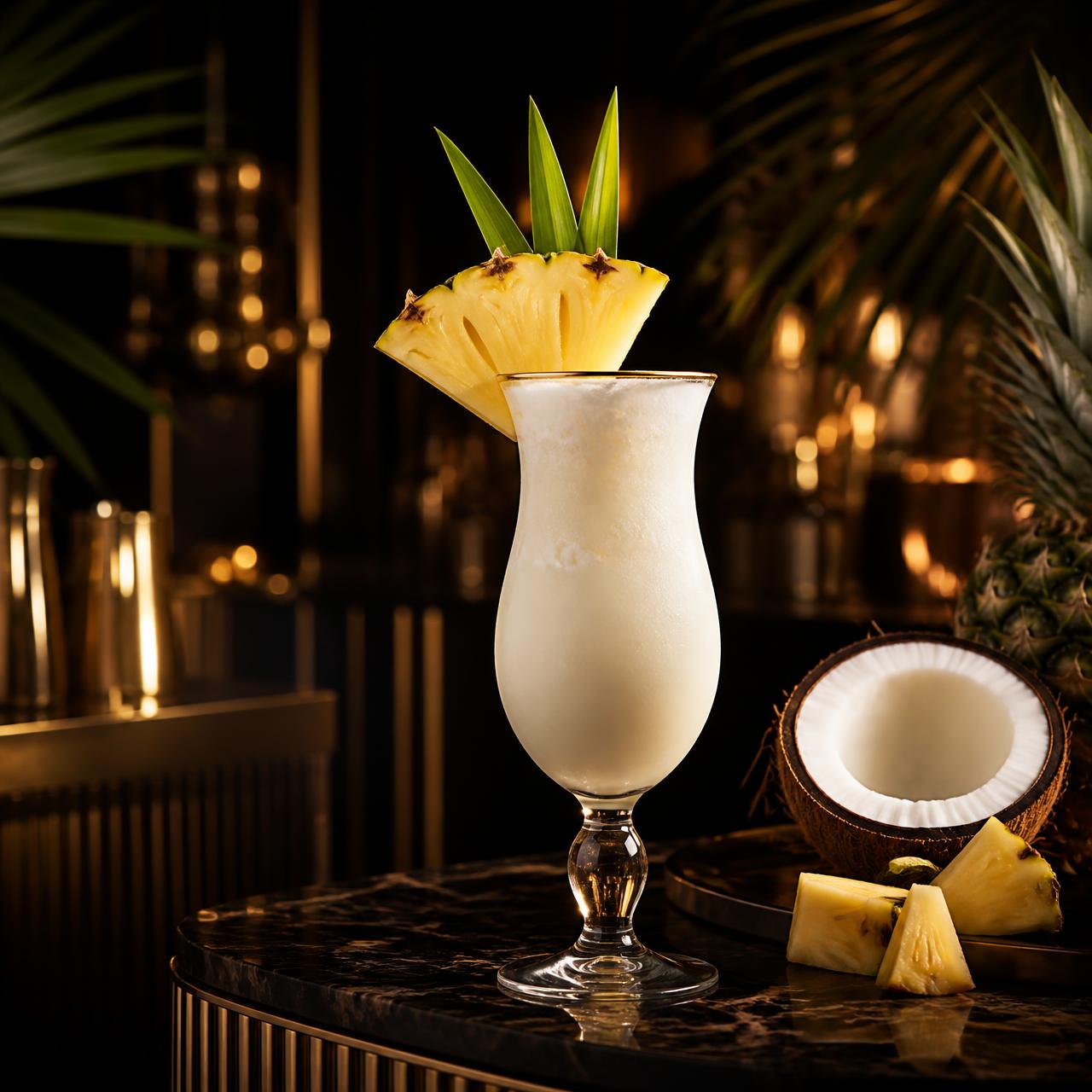 Piña Colada cocktail served in its classic glassware